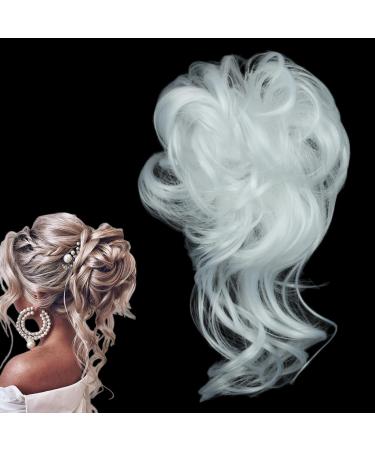 prinfantasy Synthetic Hair Bun Extensions Messy Curly Hair Scrunchies Hairpieces Updo Donut Hairpieces for Women Bleach Blond & Bleach White GBFQ017 GBFQ017 One Size