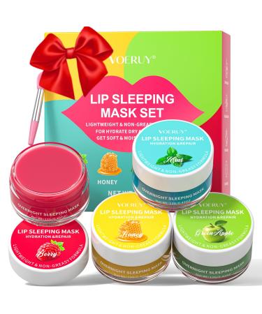 Lip Mask Set 4PCS Lip Sleeping Mask Overnight Treatment Lip Care Moisturize & Nourish Lip Butter Balm for Very Dry Lips Cracked Dry Lips Daily Lip Care Lip Treatment 12g*4