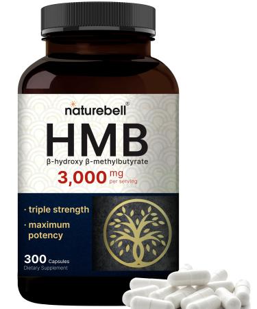 NatureBell HMB 3,000 mg Per Serving | 300 Capsules 3X Triple Strength HMB Beta-Hydroxy Beta-Methylbutyrate Supplement Lean Muscle Mass & Recovery Support Non-GMO 300 Count (Pack of 1)