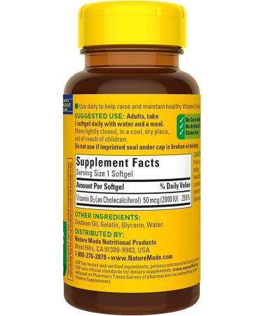 Nature Made Vitamin D3 2000 IU - Immune Support, Strong Bones & Muscle Health | 90 Softgels - Buy Online on GoSupps.com