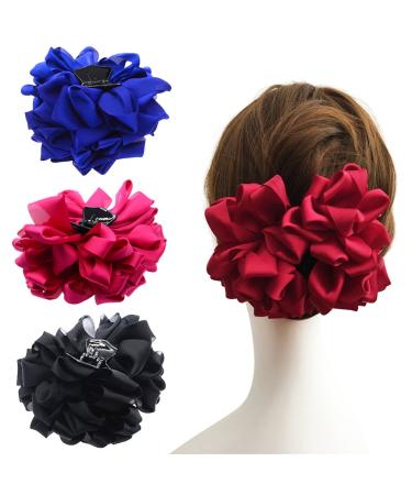 4 Pcs Large Silk Flower Bow Hair Claw Jaw Clips For Women Hair clamps 4 Pack Color