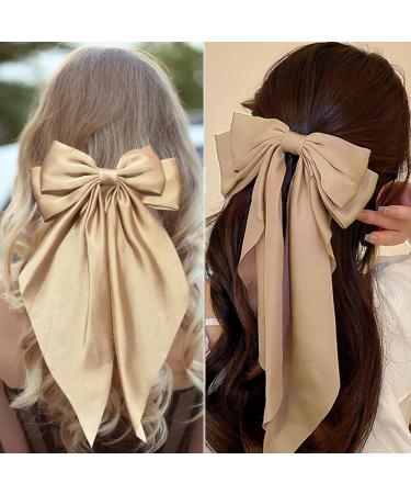 Khaki Hair Bow Khaki Bow Hair Clip for Women Solid Color Bow Hair Clips with Long Ribbon French Khaki Bow Hair Clip Soft Satin Silky Hair Bows Cute Gifts for Women Girls - Buy Online on GoSupps.com