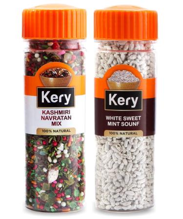 Kery White Sweet Saunf & Kashmiri Navratan Mix Mukhwas 2 Bottles 260g (Natural Fennel Mouth Freshener)_Packing May Vary