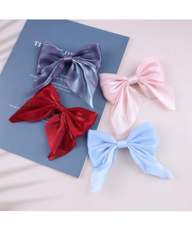 Inilbran Boho Bow Hair Clips Satin Bow Hair Barrettes Silky Hair Clip Barrette Vintage Bowknot Hair Accessory Satin Ribbon Bowknot Clip Headpiece for Women and Girls Headdress (Red) - Buy Online on GoSupps.com