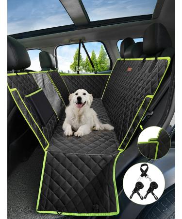 nzonpet 4-in-1 Dog Car Seat Cover, 100% Waterproof Scratchproof Dog Hammock with Big Mesh Window, Durable Nonslip Dog Seat Cover, Pets Dog Back Seat Cover Protector for Cars Trucks SUVs - Green Black-Green