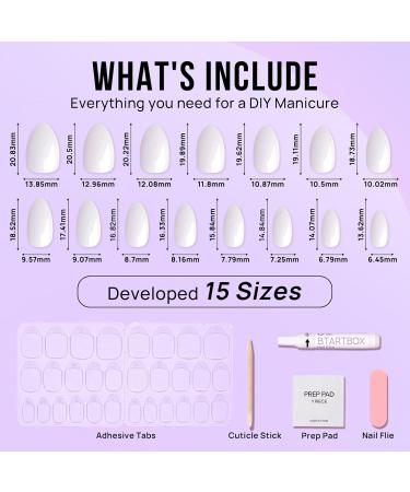 Bartbox Almond Press on Nails - Short White Glossy Fake Nails | 30 Pieces of Sheer Artificial Fingernails for Women & Girls - Buy Online on GoSupps.com