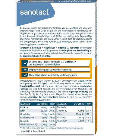 Sanotact B Complex + Magnesium + Vitamin D3 (240 Tablets) | High-Dose Vegan B Vitamins & Minerals for Energy & Wellness - Buy Online on GoSupps.com