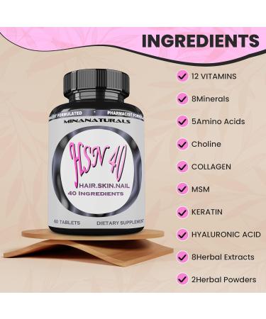 MINANATURALS HSN 40 Hair Skin and Nails Growth Vitamins for Women. Biotin 10000 mcg Keratin Collagen for Thicker Stronger Hair. Tight Smooth and Soft Skin. Healthy Nails. - Buy Online on GoSupps.com