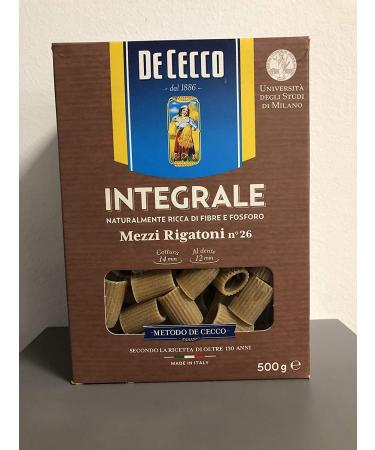 De Cecco 5x Pasta De Cecco Mezzi Rigatoni Integrali No. 26 Whole Grain Italian Pasta 500g