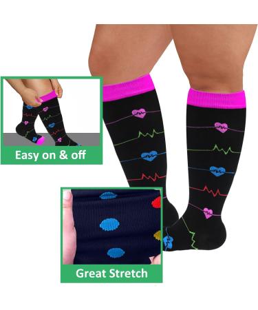 3 Pairs Plus Size Compression Socks (20-30 mmHg) for Women & Men Wide Calf Extra Large Knee High Stockings for Nurses Seniors 3XL Mixed-A - Buy Online on GoSupps.com