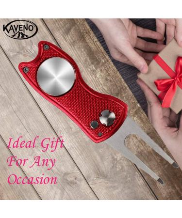 Kaveno Golf Divot Repair Tool - Foldable Stainless Steel Switchblade with Detachable Ball Marker - Red Fish Design - 2 Sets - Buy Online on GoSupps.com