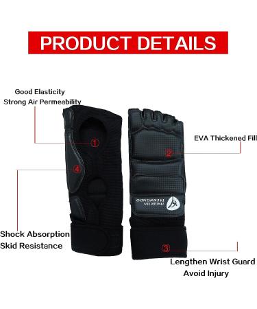 Taekwondo Sparring Gloves & Protectors Set - Half Finger, Premium Wrist Wraps, Ankle Support - Black, Large - For Boxing, Kickboxing, Men, Women, Kids Training - Buy Online on GoSupps.com
