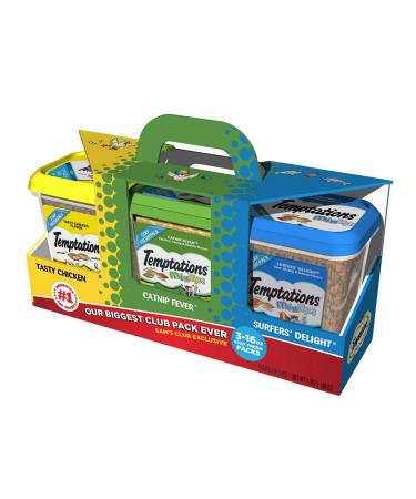 Temptations Temptations Cat Treat Tasty Chicken Flavor,Catnip Fever,Surfers Delight Flavors,Variety Pack 3 X 16 Ounce Total Net Wt 48 Ounce , 48 Ounce