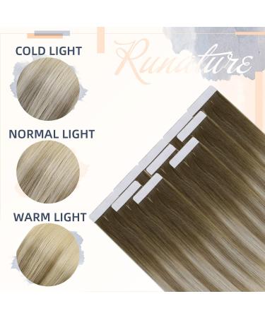 RUNATURE Brown to Platinum Blonde Ombre Tape Hair Extensions 16 Inch Remy Human Hair - Buy Online on GoSupps.com