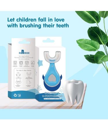2pcs Kids U-Shaped Silicone Toothbrush Set for Whole Mouth Cleaning - Blue | Ages 2-12 - Buy Online on GoSupps.com