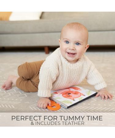 Soft Tummy Time Book with Mirror, Crinkle Paper & Teether - High Contrast Montessori Toy for Safe Infant Development - Buy Online on GoSupps.com