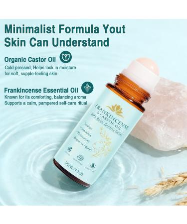 Frankincense and Castor Oil Rose Quartz Roller Castor Oil Roll On Organic Cold -Pressed Firms Skin Reducing Fine Lines Suitable for Face Neck Abdomen 50ML/1.7OZ - Buy Online on GoSupps.com