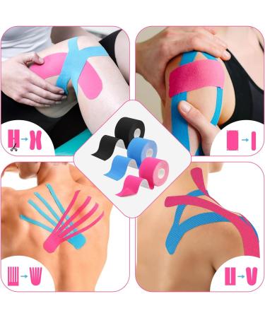 3 Rolls Kinesiology Tape - Waterproof Sports Tape for Muscles Knees Shoulders & Elbows (Blue/Pink/Black 5m x 5cm) - Buy Online on GoSupps.com