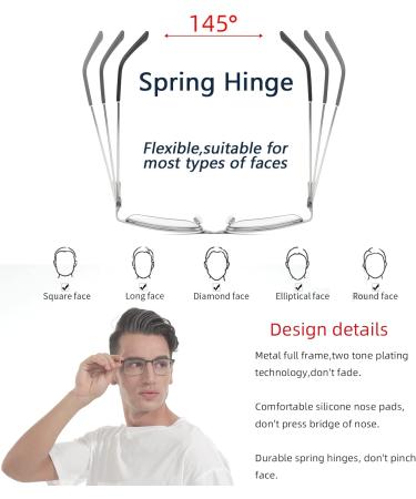 3 Pack Fashion Metal Full Frame Reading Glasses for Men - +2.75 Strength Anti-Glare UV Protection - Comfortable Spring Hinges - Black Brown & Blue - Buy Online on GoSupps.com