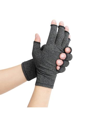 Arthrigloves Copper Compression Gloves (Large) - (1 Pair) Men Women s Fingerless Glove for Typing Gaming Crocheting | Circulation Wrist Hand Support | Thin Open Finger Breathable Design