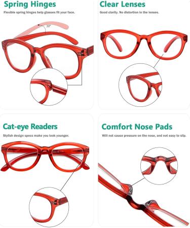 Eyekepper Cat Eye Reading Glasses for Women - Oversize Red Readers +2.75 Magnification - Buy Online on GoSupps.com