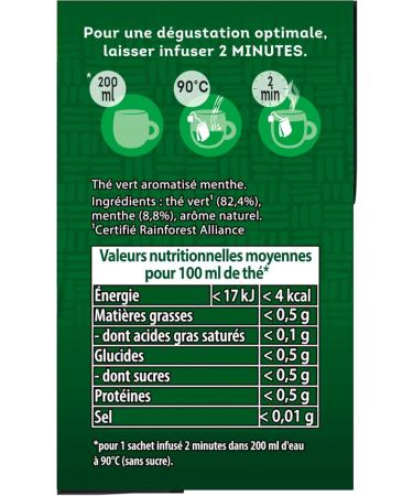 Lipton Tcha Green Tea Cold or Hot Infusion Mint Flavor Freshness 100% Natural Ingredients 20 Sachets P - Buy Online on GoSupps.com