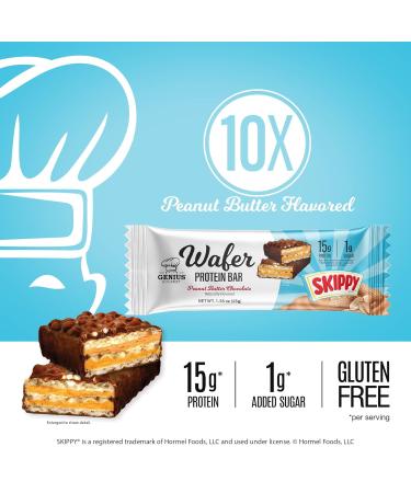 Genius Gourmet SKIPPY Peanut Butter Chocolate Flavored Wafer Protein Bars 15g Protein per serving (30% DV) 1g Sugar Chocolatey Snack Bar 10 Count - Buy Online on GoSupps.com