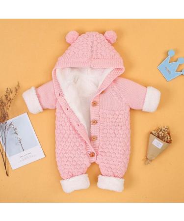 VICROAD Baby Hooded Knitted Romper 18-24 Months Pink - Warm Sweater Jumpsuit for Newborn Boys & Girls - Buy Online on GoSupps.com