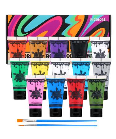 Bowitzki 14 Colors Face Body Paint Set Cream Makeup 20ml Water Based Face Painting Special Effects For Adults Children Kids Halloween Christmas Party Stage Cosplay 0.7OZ Each
