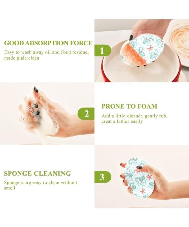 3-Pack Cleaning Kitchen Sponges Oval Octopus Star Green Kitchen Cellulose Dishwashing Wood Pulp Cotton - Buy Online on GoSupps.com