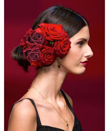 BABEYOND Red Rose Flower Hair Clips - Flamenco Dancer Accessory (6PCS) - Buy Online on GoSupps.com