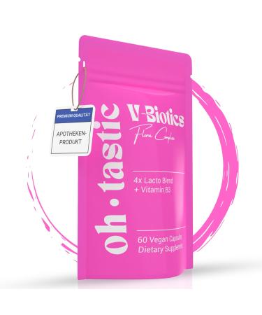 ohtastic V -Biotics vaginal Probiotics - lactic acid bacteria for vagina lactic acid coil against bacterial vaginosis vaginal flora with lactic acid - 100 billion KBE/g + B3 (60 capsules)