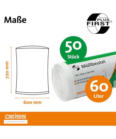 Deiss First Plus Bin Liners White 60 L Pack of 50 - Buy Online on GoSupps.com