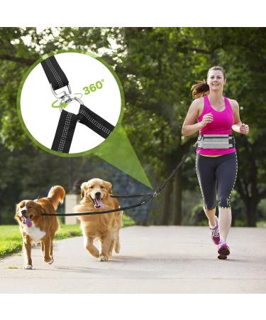 Pecute Two Jogging Lines for Medium & Large Dogs | Elastic Running Leash with Belt Bag | Up to 100kg | Durable Dog Leash in Gray - Buy Online on GoSupps.com