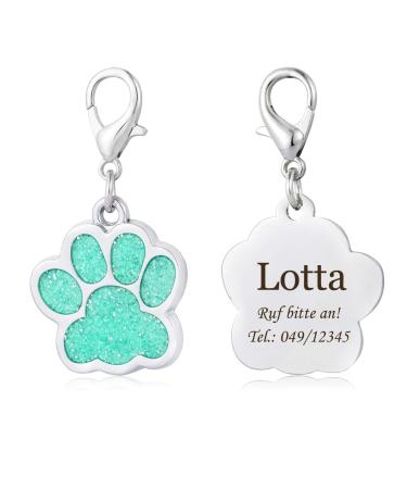 Paw dog tag with engraving for dogs and cats paw print motif ID tags address tag (green)