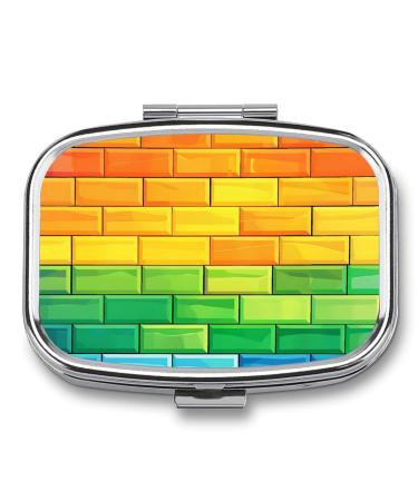 Rainbow Brick Wall Square Pill Box 2 Compartment Medicine Pill Case Portable Pocket Pillbox Organizer for Vitamins Medication
