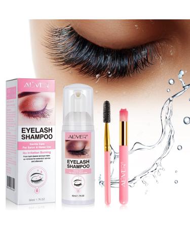 50ml Eyelash Foam Shampoo +Mascara Brush + Cleaning Brush, Gentle & Friendly Lash Cleanser, Lash Bath, Eyelash Makeup Clean Just Needs 1-2 Minutes (Set B)