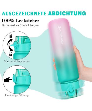 Buy Aoprel 1L BPA-Free Tritan Water Bottle - Leak-Proof Sport Bottle for Fitness Hiking & Camping - Green Pink Color Gradient - Buy Online on GoSupps.com