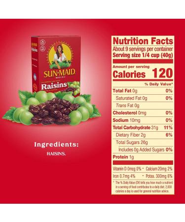 Sun-Maid California Raisins - 12 oz Boxes (Pack of 12) | Natural Dried Fruit, No Sugar Added, Gluten-Free, Non-GMO | Vegan & Vegetarian Friendly - Buy Online on GoSupps.com