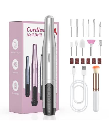 Cordless Nail Drill Kit Electric Nail Files Cordless for Acrylic Gel Nails Rechargeable for Shaping Polishing Removing Dead Skin Home Salon Use 11 in 1