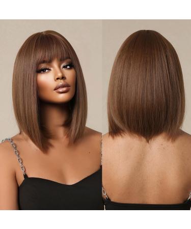 Testar 14 inch short straight brown bob wig with a thick pony chocolate brown wigs for women heat -resistant fiber art hair wigs hair replacement naturally looking dark brown - Buy Online on GoSupps.com