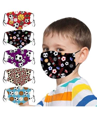 5pcs Children Ball Cute Cartoon Pattern Washable Reusable Adjustable Comfortable Elastic Earloop Face_Mask