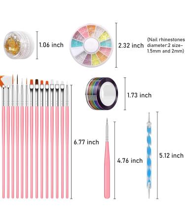 Pinkiou 47 Pcs Nail Art Tool Kit - Brushes, Dotting Pens, Foil Strips, Manicure Tape, Rhinestones | Nail Painting Set - Buy Online on GoSupps.com