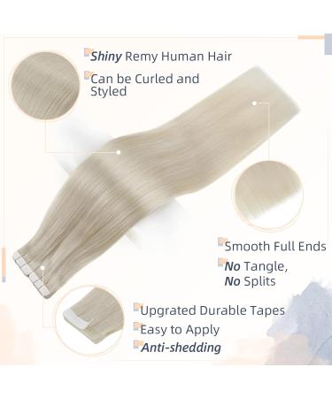 RUNATURE White Blonde Tape in Extensions, 16 Straight Remy Human Hair, Ice Blonde, 1-Tape, 50g - #800 - Buy Online on GoSupps.com