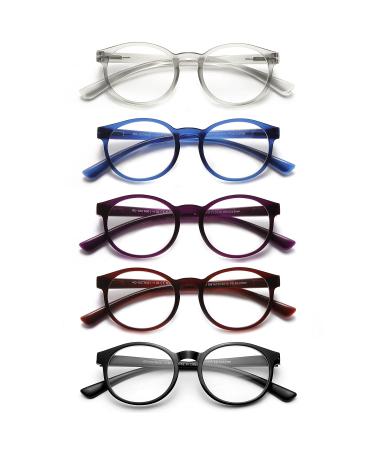 OKH 5-pack Blue Light Glasses, Reading Glasses with Spring Hinge TR90 Frame, Unbreakable Readers, Anti Eye Strain/Headache 5-pack Round 3.0 x