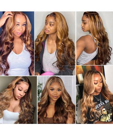 30 Inch 5x5 Highlight Body Wave Lace Front Human Hair Wig - P4/27 Ombre Color | Pre-Plucked with Baby Hair & 150% Density - Buy Online on GoSupps.com