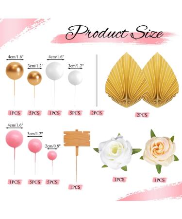 Izoel Boho Cake Topper - Happy Birthday Wooden Decoration with Palm Leaves & Flowers | Perfect for Weddings Baby Showers & Parties - Pink Mini Ball Decor - Buy Online on GoSupps.com