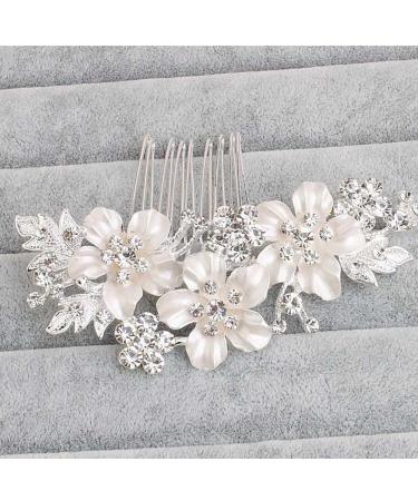 BSLVWG Wedding Hair Comb Bride Flower Wedding Hair Vines Silver Crystal Hair Piece Bridal Hair Accessories for Women and Girls - Buy Online on GoSupps.com