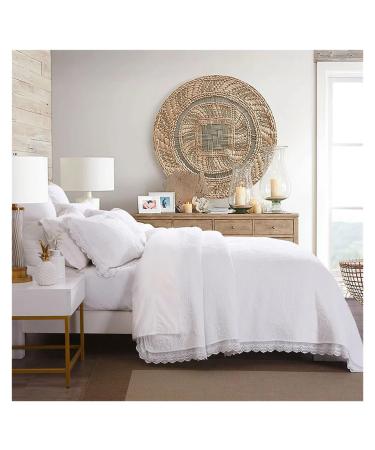 Solid Cotton Quilt Set 3PCS Bedspread on The Bed Embroidered Queen Size Lace Decor Quilted Bed Cover Coverlet Soft (3 230x250cm)