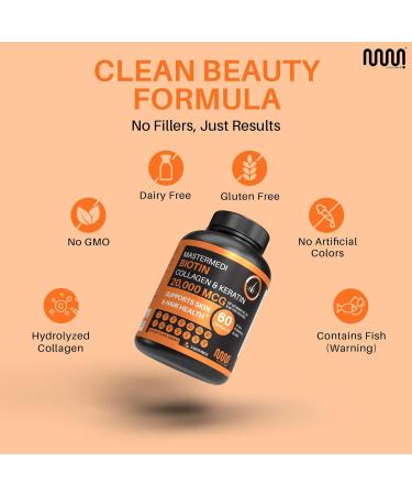 mastermedi Biotin 20 000mcg with Collagen Keratin & Hyaluronic Acid Hair Skin & Nail Support 60 Capsules 2-Month Supply Zinc Vitamins A E Bamboo & Amla Extract Non-GMO Gluten-Free - Buy Online on GoSupps.com